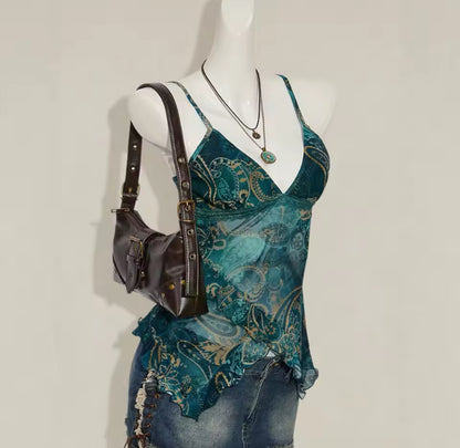 Teal Mesh Y2k Vest Top
