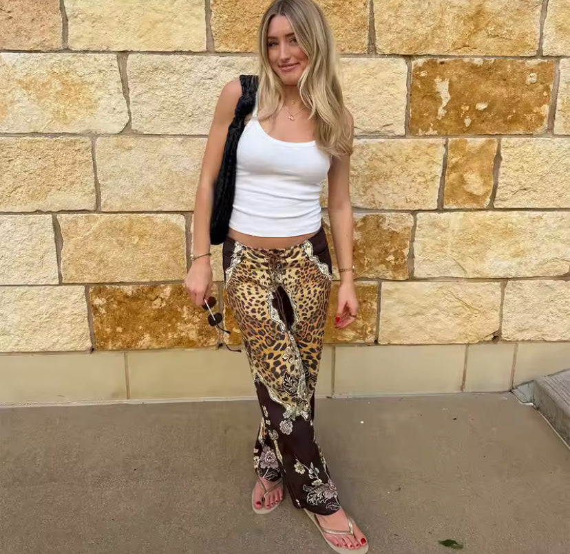 Leopard Lace Up Front Trousers