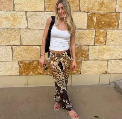 Leopard Lace Up Front Trousers