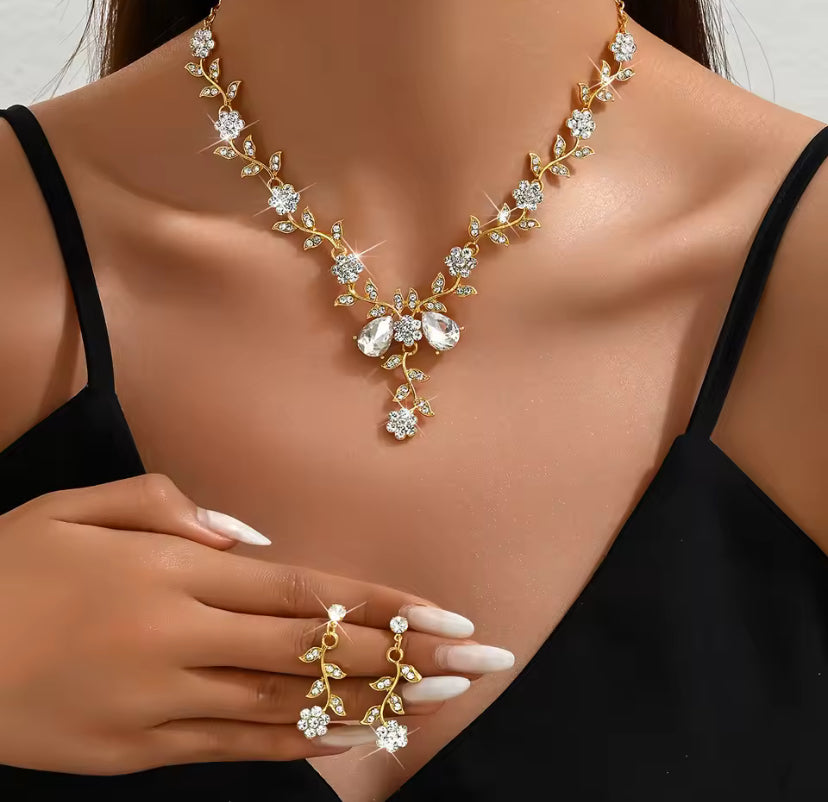 Rose Crystal Floral Jewellery Set