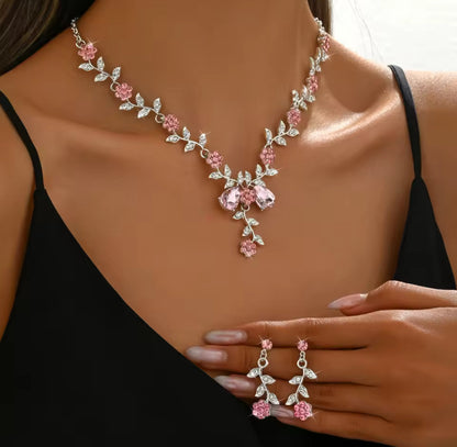 Rose Crystal Floral Jewellery Set