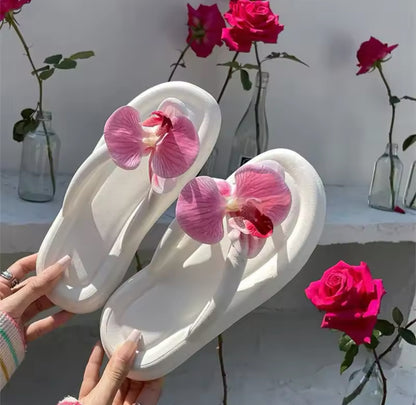 White Rubber Slip On Orchid Chunky Flip Flops