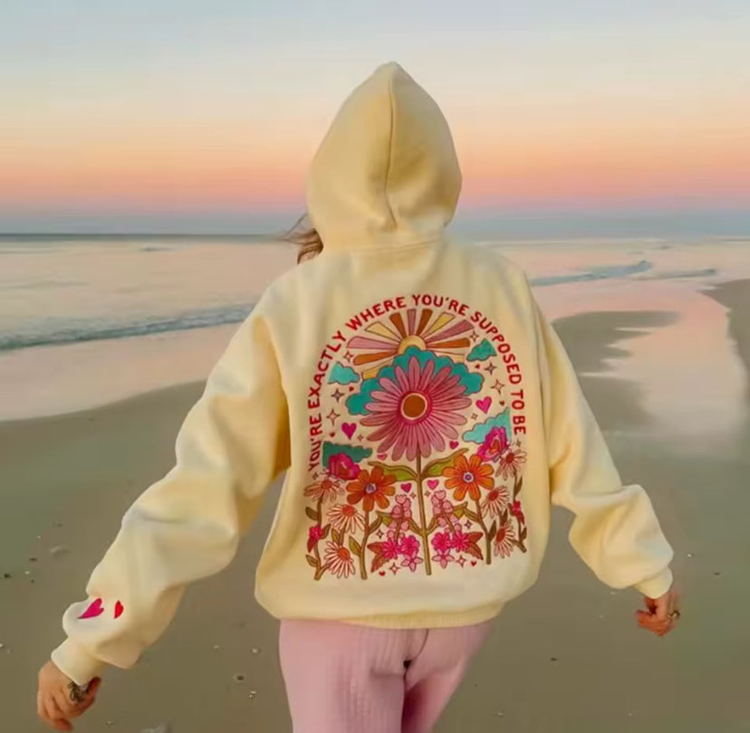 Oversized Embroidered Floral Quote Hoodie