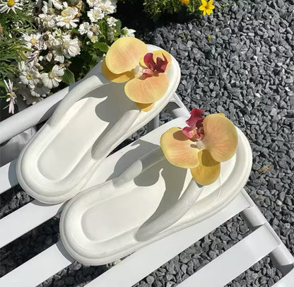 White Rubber Slip On Orchid Chunky Flip Flops