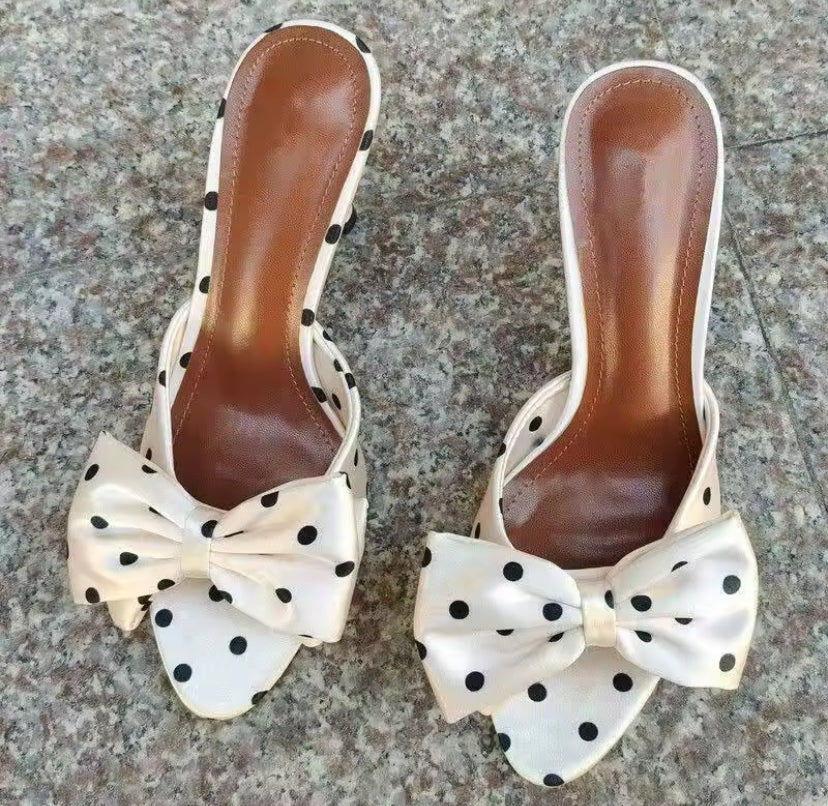 Polka Dot Satin Bow Heels