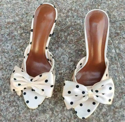 Polka Dot Satin Bow Heels