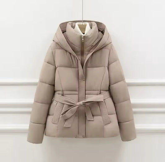 Hooded Tie Up Waist Puffer Jacket