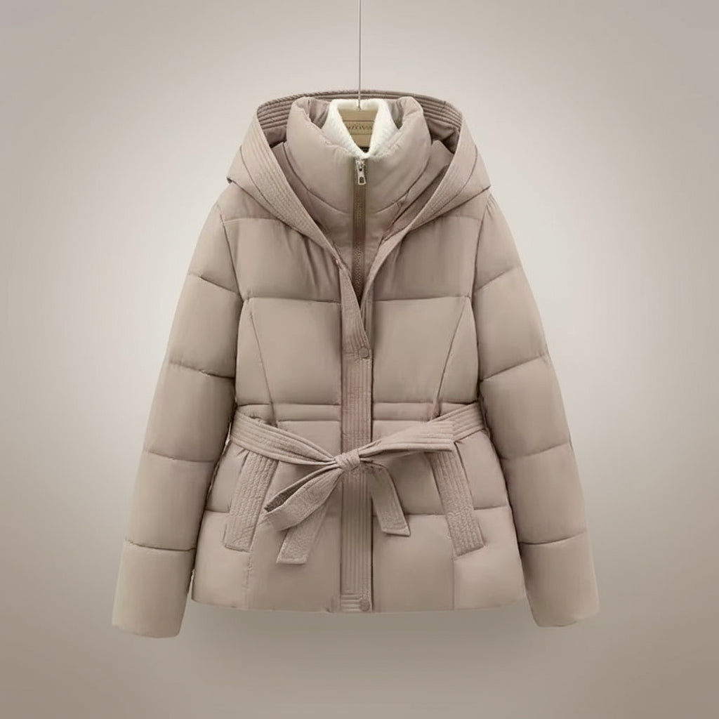 Hooded Tie Up Waist Puffer Jacket