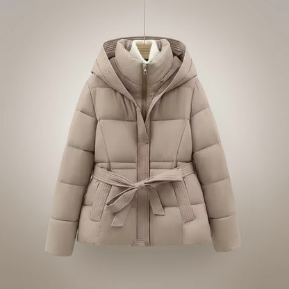 Hooded Tie Up Waist Puffer Jacket
