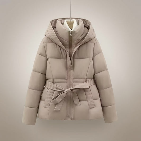 Hooded Tie Up Waist Puffer Jacket