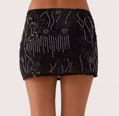 Floral Beaded Mini Skirt