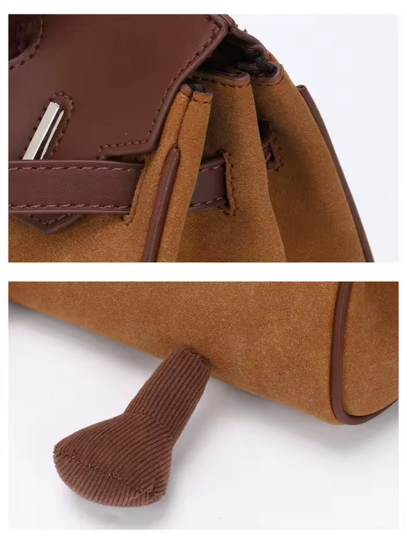 Suede Smiley Face Metal Clasp Handbag