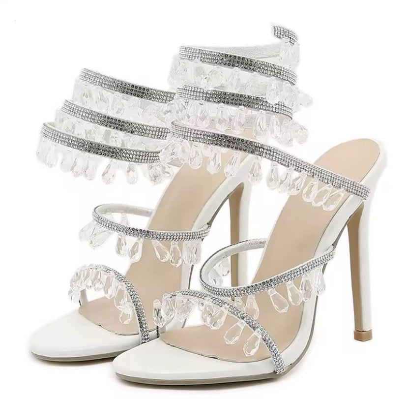 Crystal Cascade Wrap Heels
