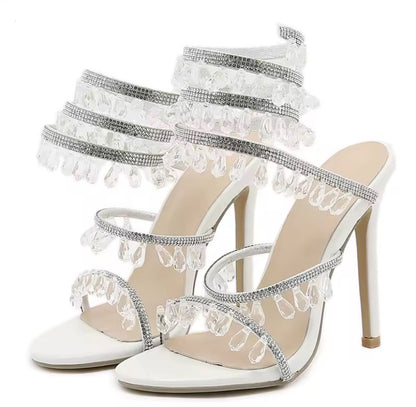 Crystal Cascade Wrap Heels