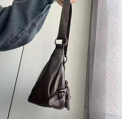 Faux Leather Ruched Buckle Bag