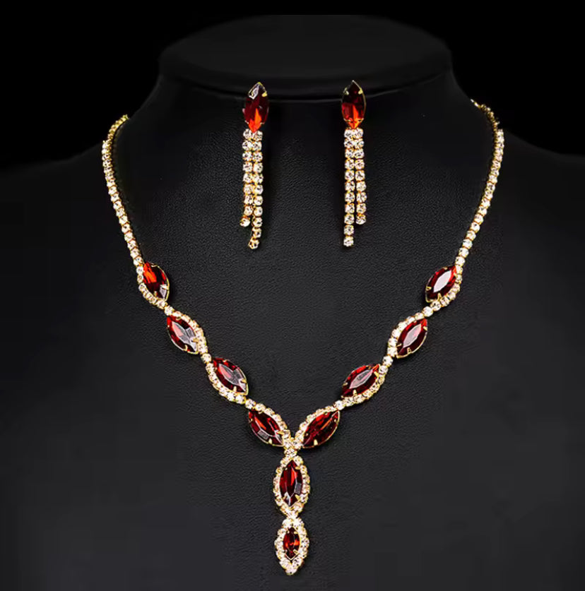 Colourful Crystal Necklace, Earrings & Bracelet Set