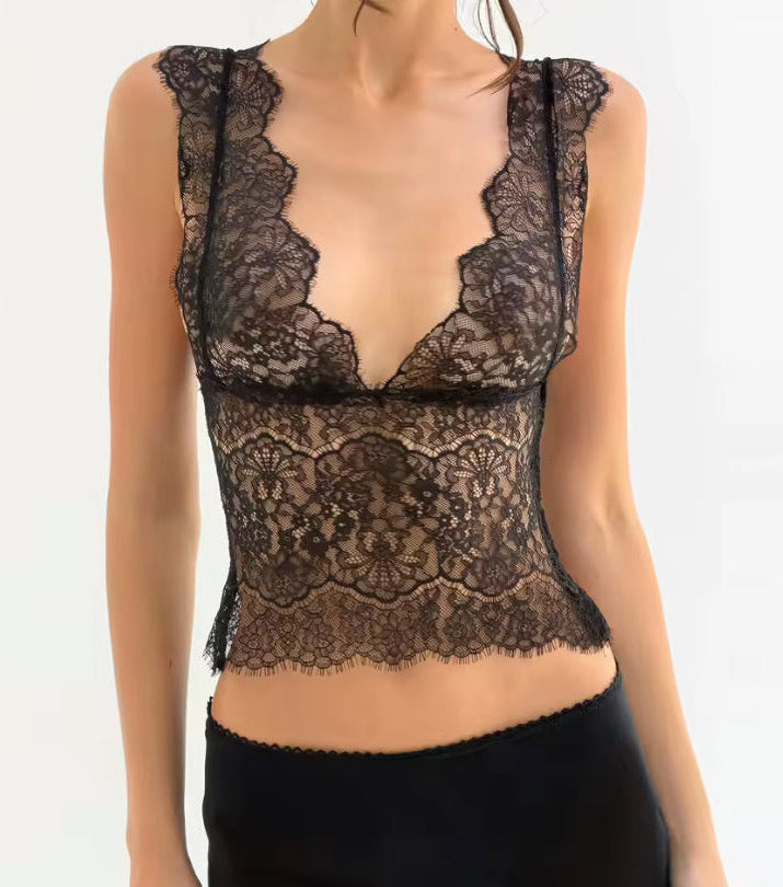 Sheer Lace V-Neck Tank Top