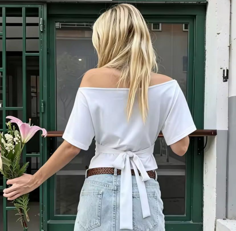 Tie Up Asymmetrical Fitted T-Shirt