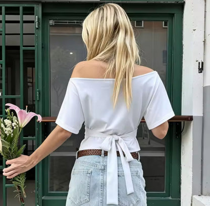 Tie Up Asymmetrical Fitted T-Shirt