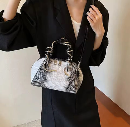 Faux Leather Snake Shoulder Bag