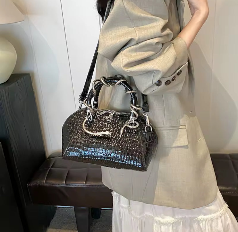 Faux Leather Snake Shoulder Bag