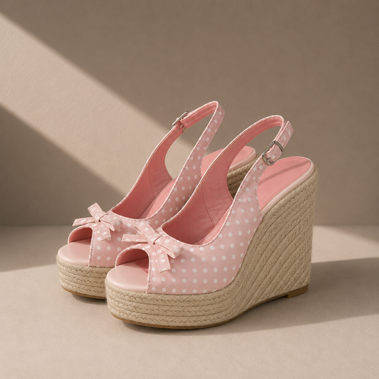 Satin Polka Dot Wedge Bow Heels