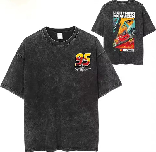 Washed Lightning McQueen Print Oversized T-Shirt