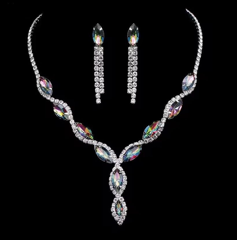 Colourful Crystal Necklace, Earrings & Bracelet Set