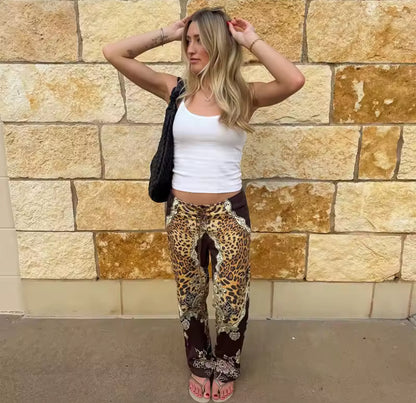 Leopard Lace Up Front Trousers