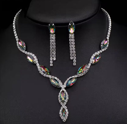 Colourful Crystal Necklace, Earrings & Bracelet Set