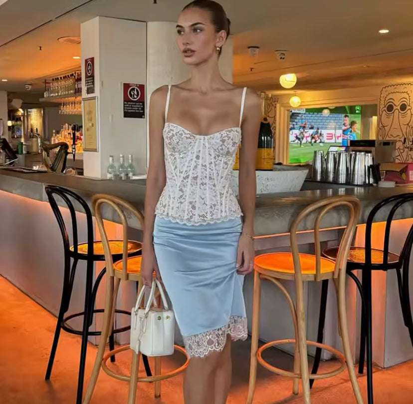 Satin Floral Lace Corset Co-ord