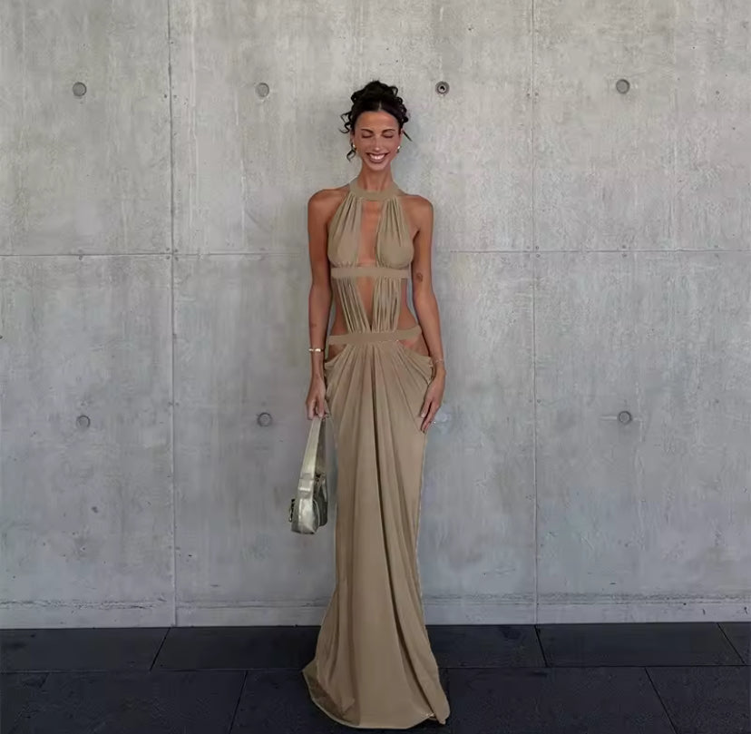 Ruched Open Backless Maxi Dress