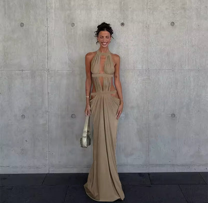Ruched Open Backless Maxi Dress