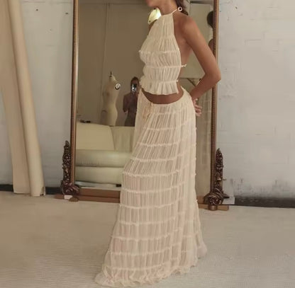 Ruched Mesh Ruffle Maxi Skirt Co-Ord