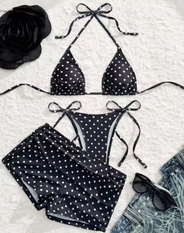 3pcs Polka Dot Shorts Bikini Set