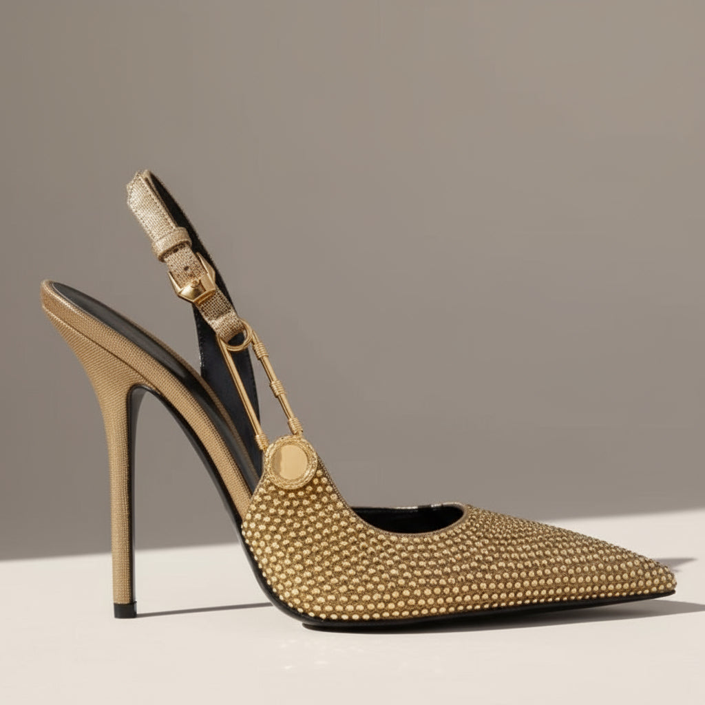 Diamante Gold Strap Detail Heels