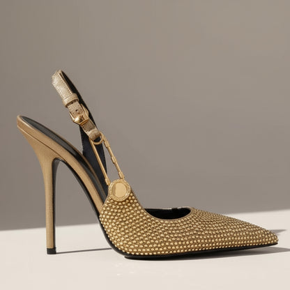 Diamante Gold Strap Detail Heels
