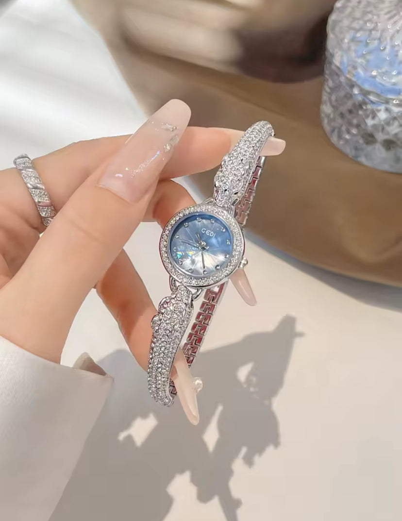 Double Leopard Diamanté Bangle Watch