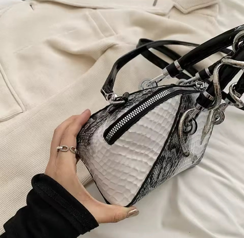 Faux Leather Snake Shoulder Bag
