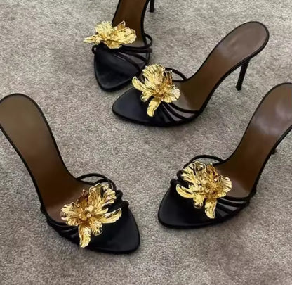 Gold Metal Detail Metallic Heels