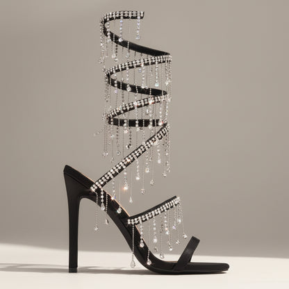Sparkly Jewel Embellished Wrap Around Heels