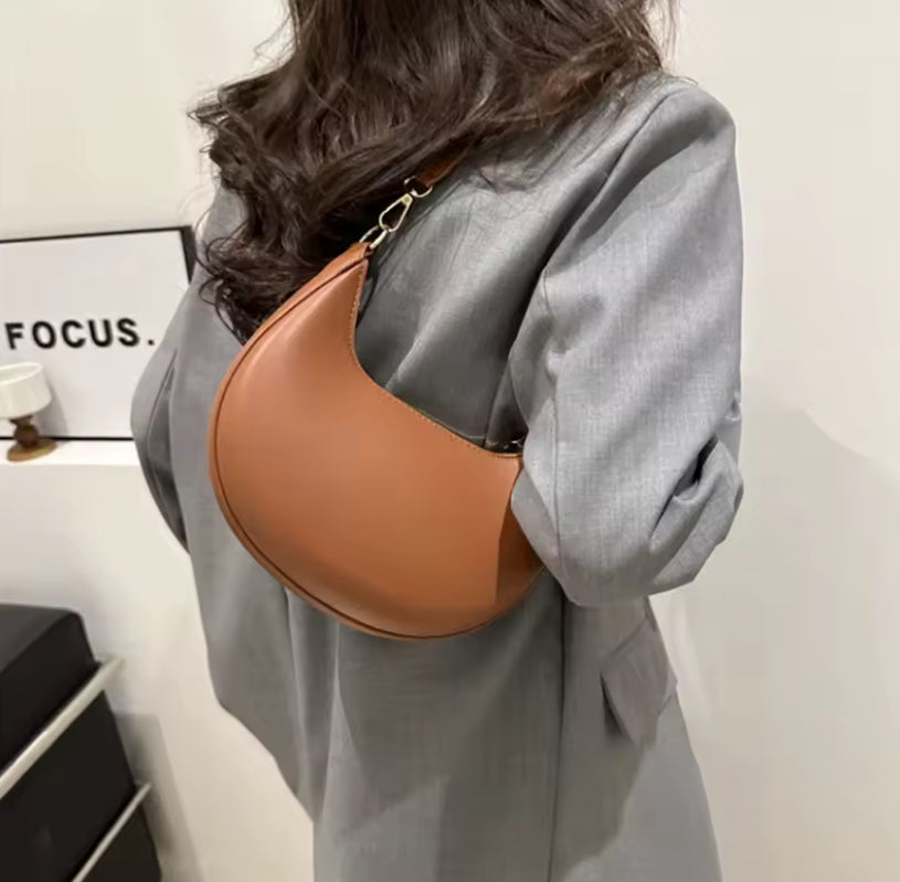 Rounded Matt Faux Leather Shoulder Bag