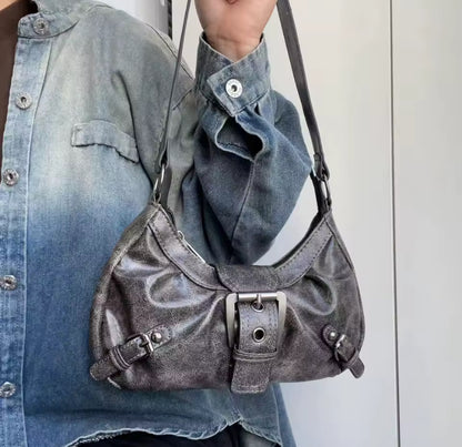 Faux Leather Ruched Buckle Bag
