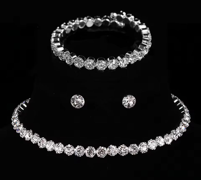 Sparkly Gemstone Bracelet, Necklace & Earrings Set