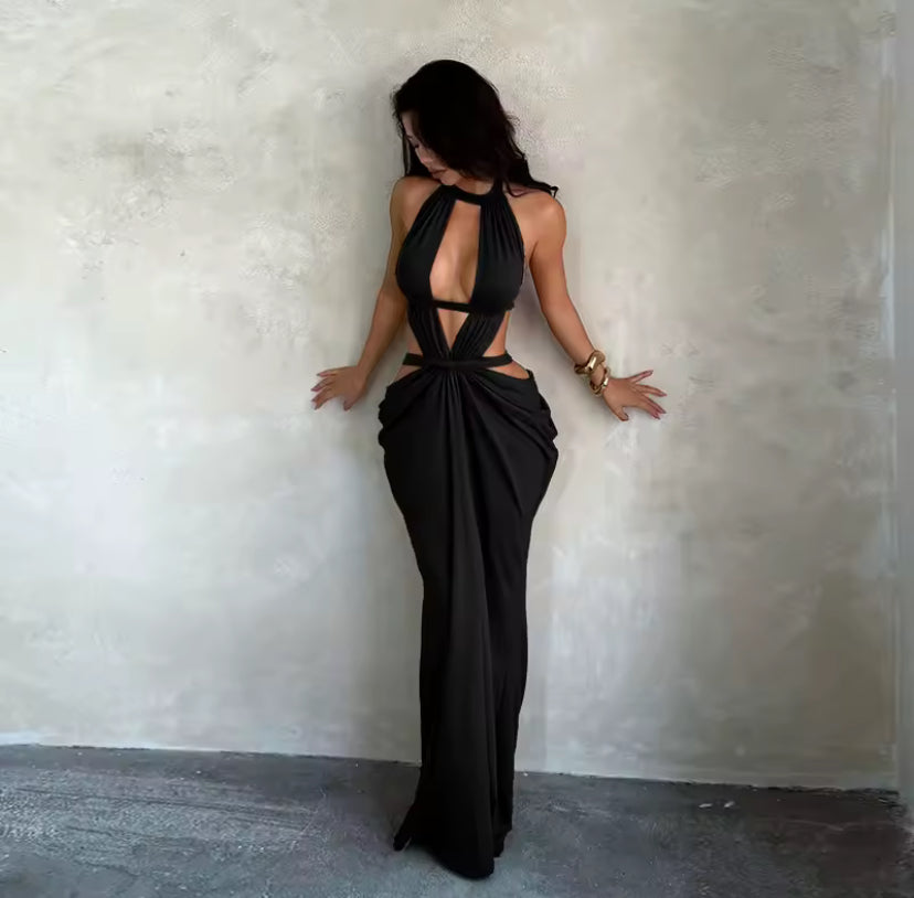 Ruched Open Backless Maxi Dress