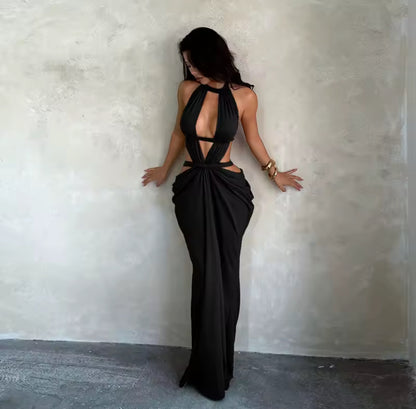 Ruched Open Backless Maxi Dress