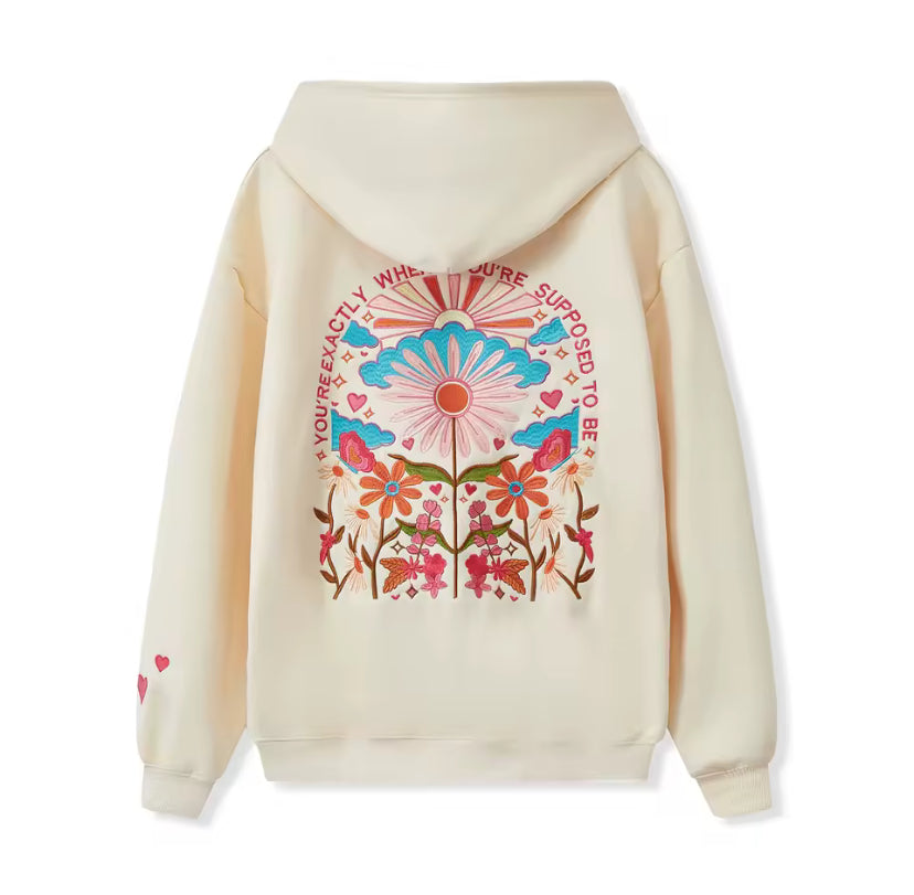 Oversized Embroidered Floral Quote Hoodie