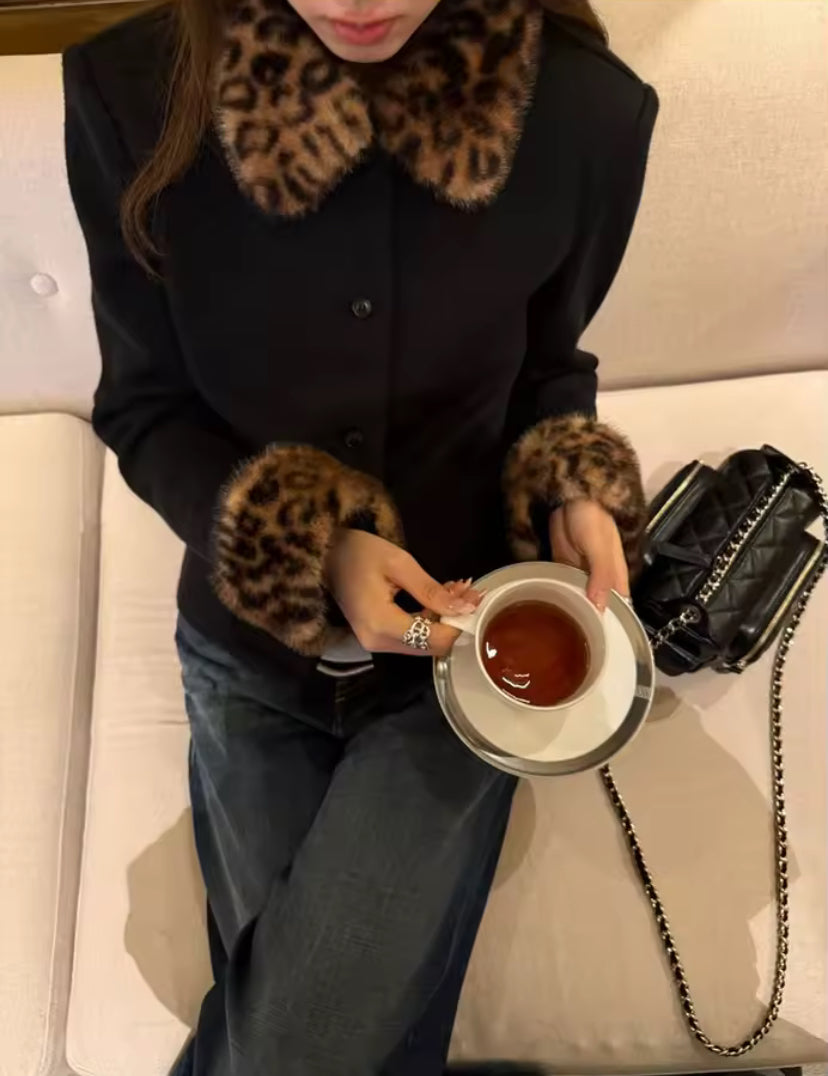 Leopard Fur Detail Jacket