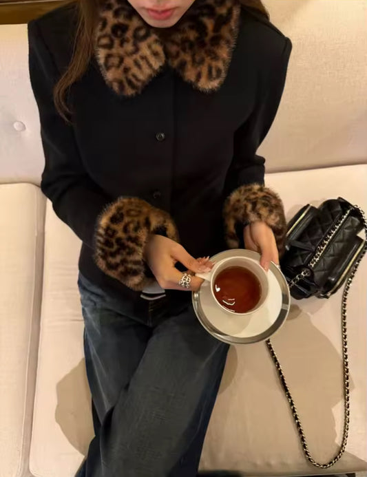 Leopard Fur Detail Jacket
