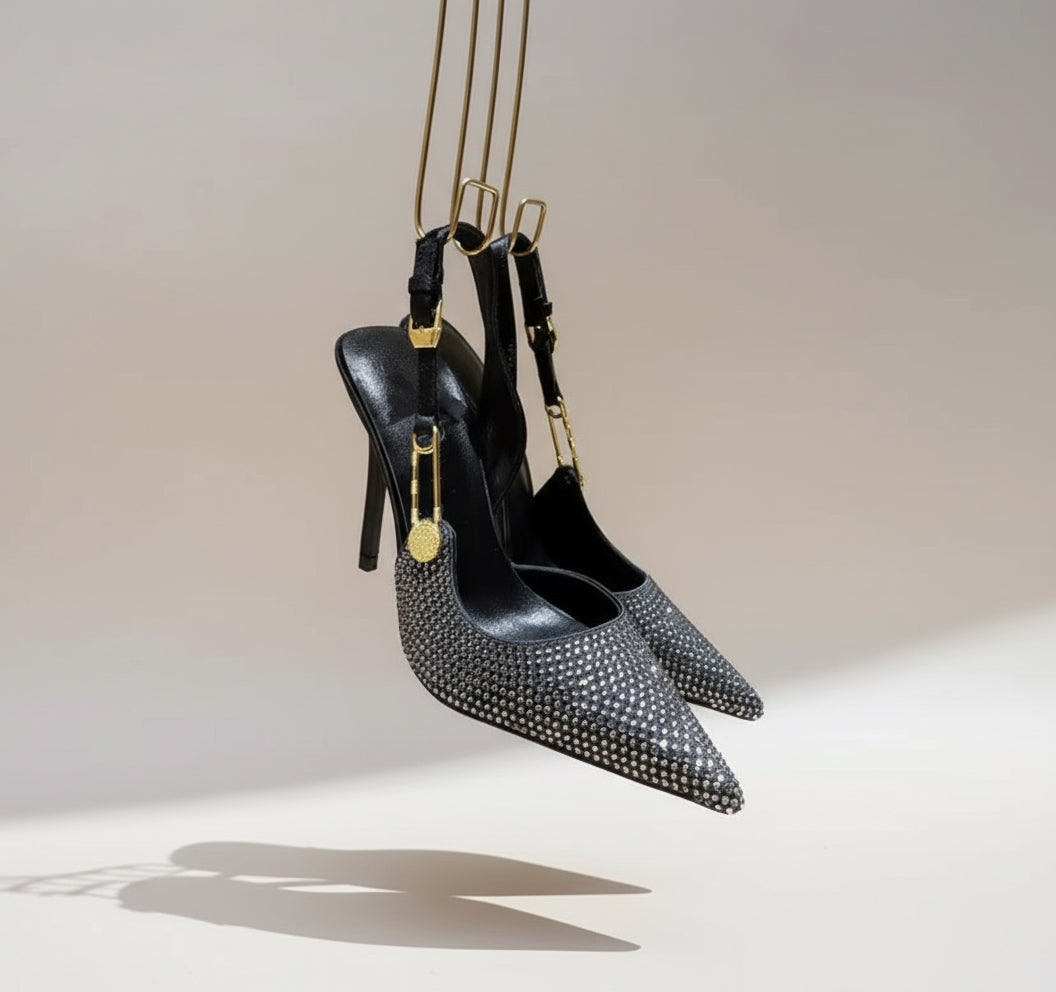 Diamante Gold Strap Detail Heels